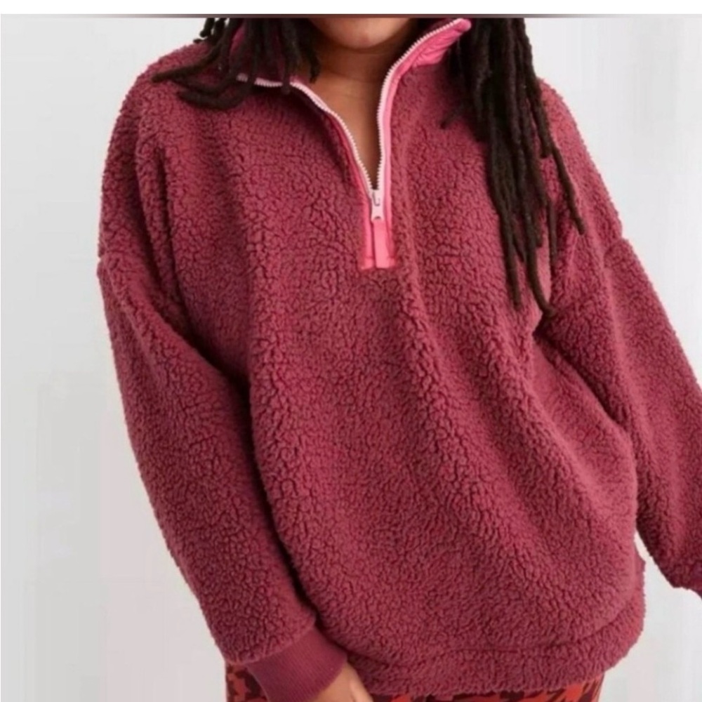 Aerie Maroon Half-Zip Sherpa Women's Sweater/Sweatshirt XS